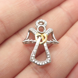 925 Sterling Silver 2-Tone C Z Angel Slide Pendant