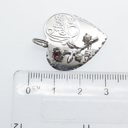 TOWN & COUNTRY 925 Sterling Vintage Rhinestone Faux Pearl "Mother" Heart Pendant