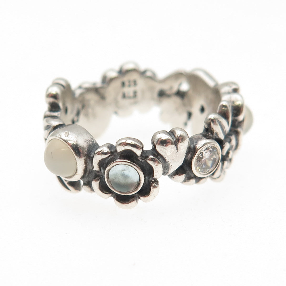 Pandora 925 Sterling Silver Real Multi-Gem & C Z Nature's Serenity Ring Size 5.5