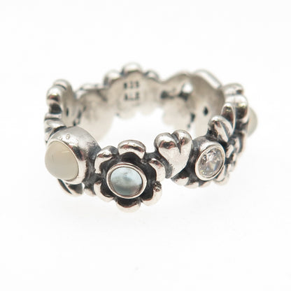 Pandora 925 Sterling Silver Real Multi-Gem & C Z Nature's Serenity Ring Size 5.5