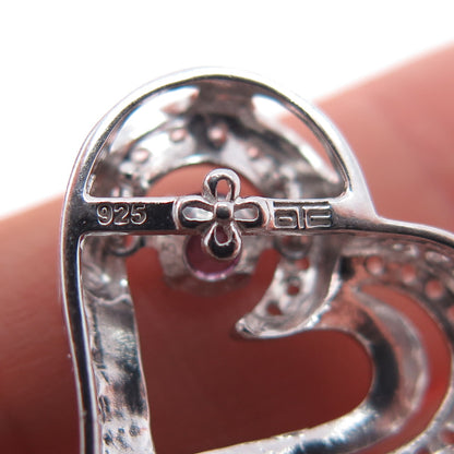 925 Sterling Silver Real White Topaz & Amethyst Heart Mini Slide Charm Pendant