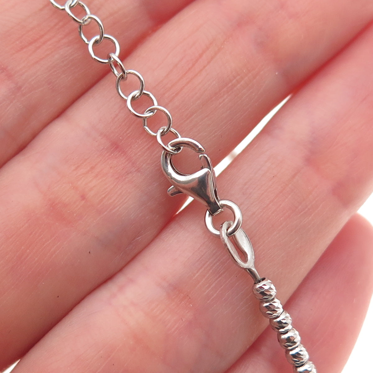 925 Sterling Silver Italy Diamond-Cut Ball Beaded Link Bracelet 6.75-7.75"