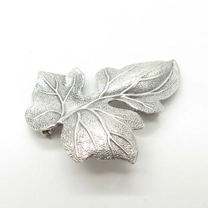 925 Sterling Silver Antique Art Deco Beau Textured Maple Leaf Pin Brooch