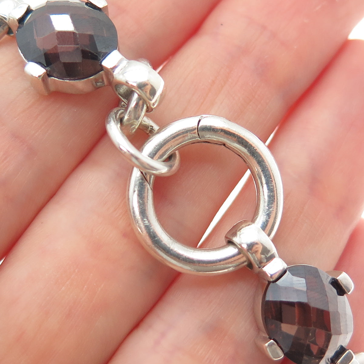 JORG HAMMER 925 Sterling Silver Vintage Smoky C Z Station Link Bracelet 6.5"
