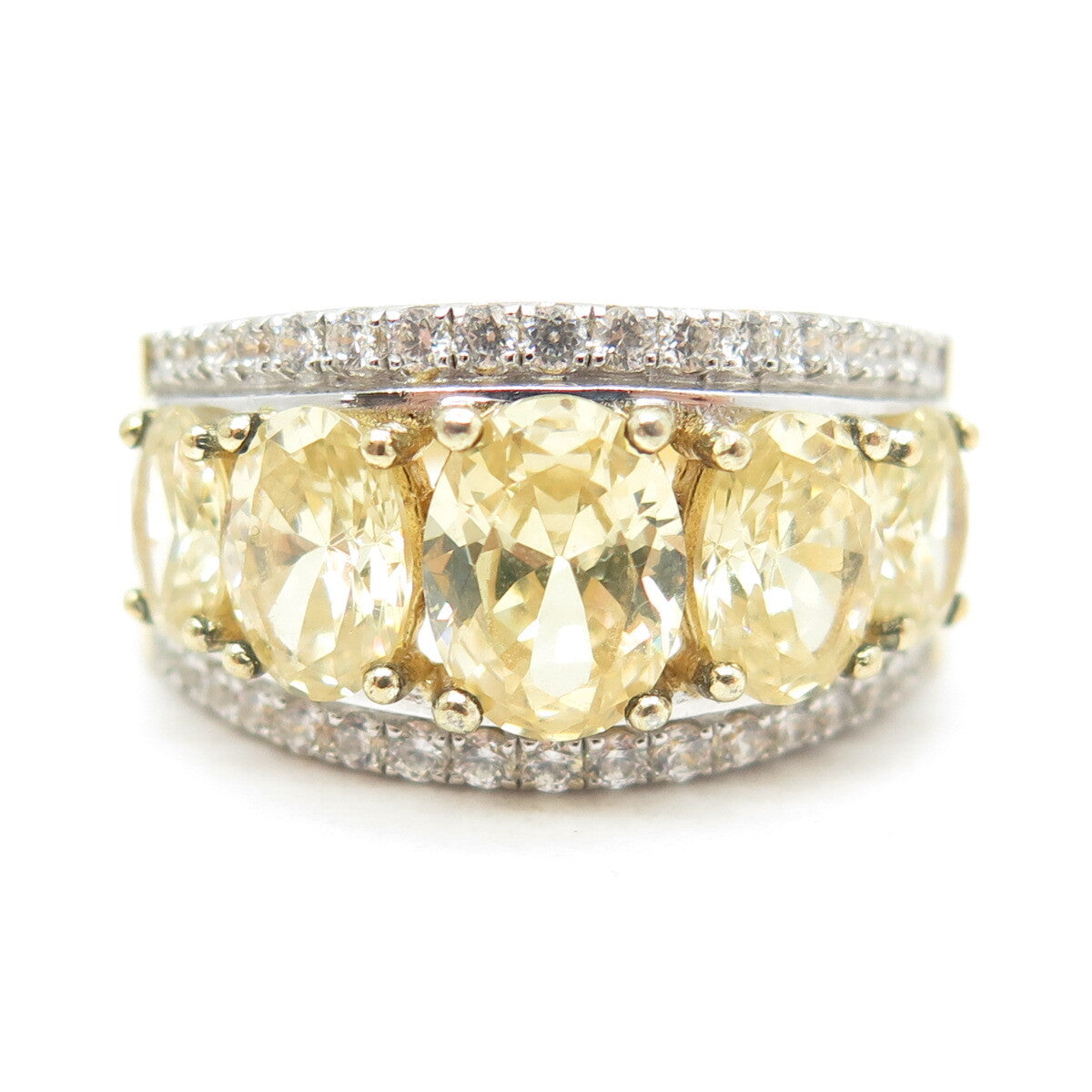 925 Sterling Silver Gold Plated White & Lemon C Z Ring Size 9.5