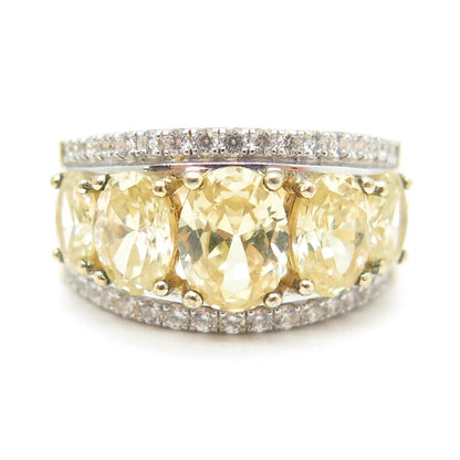 925 Sterling Silver Gold Plated White & Lemon C Z Ring Size 9.5