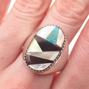 Old Pawn 925 Sterling Silver Vintage Southwestern Turquoise MOP Ring Size 11