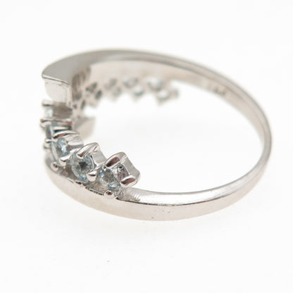 925 Sterling Silver Real Round-Cut Blue Topaz Bypass Ring Size 8