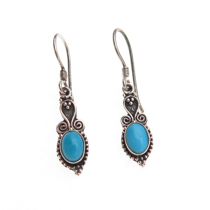 925 Sterling Silver Vintage Real Bisbee Turquoise Oxidized Dangle Earrings