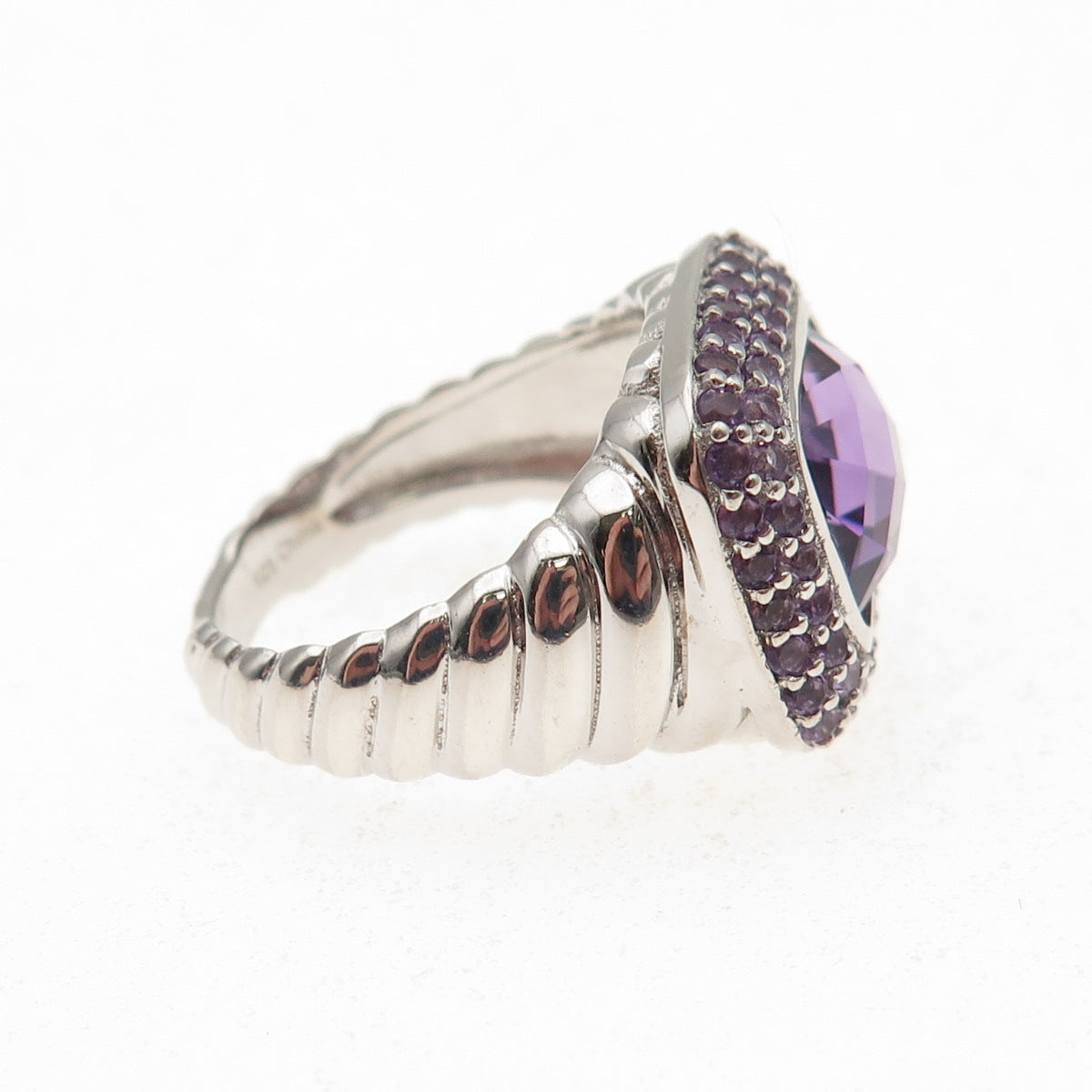 925 Sterling Silver Vintage Real Amethyst Modernist Ring Size 7.25