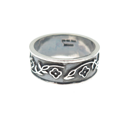 925 Sterling Silver Vintage Mexico Flower Oxidized Band Ring Size 11.25