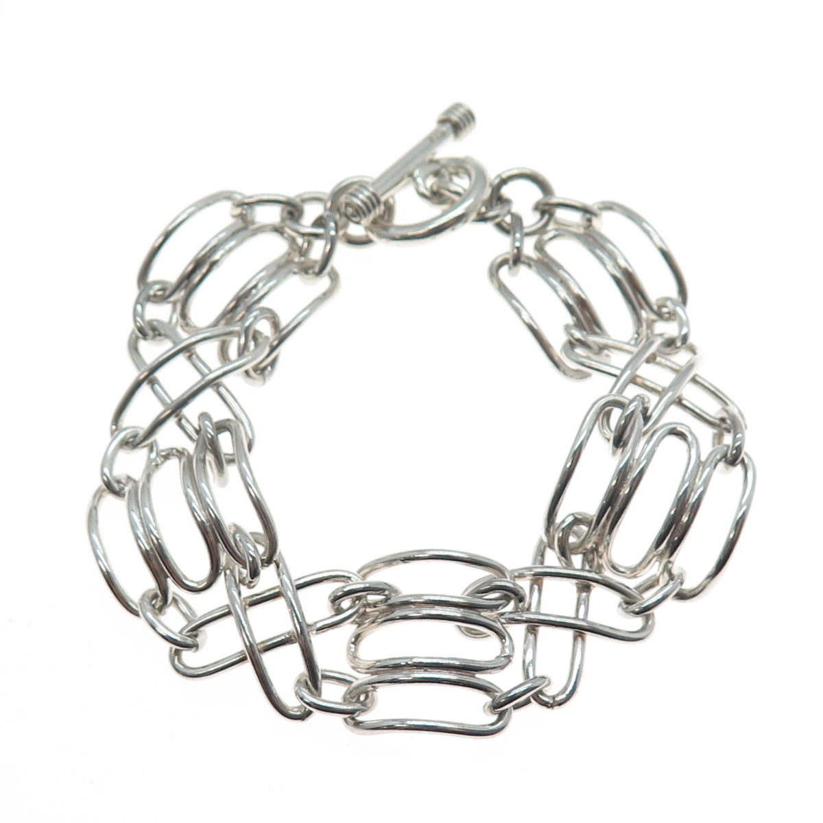 925 Sterling Silver Vintage Modernist Paperclip X Link Bracelet 7"