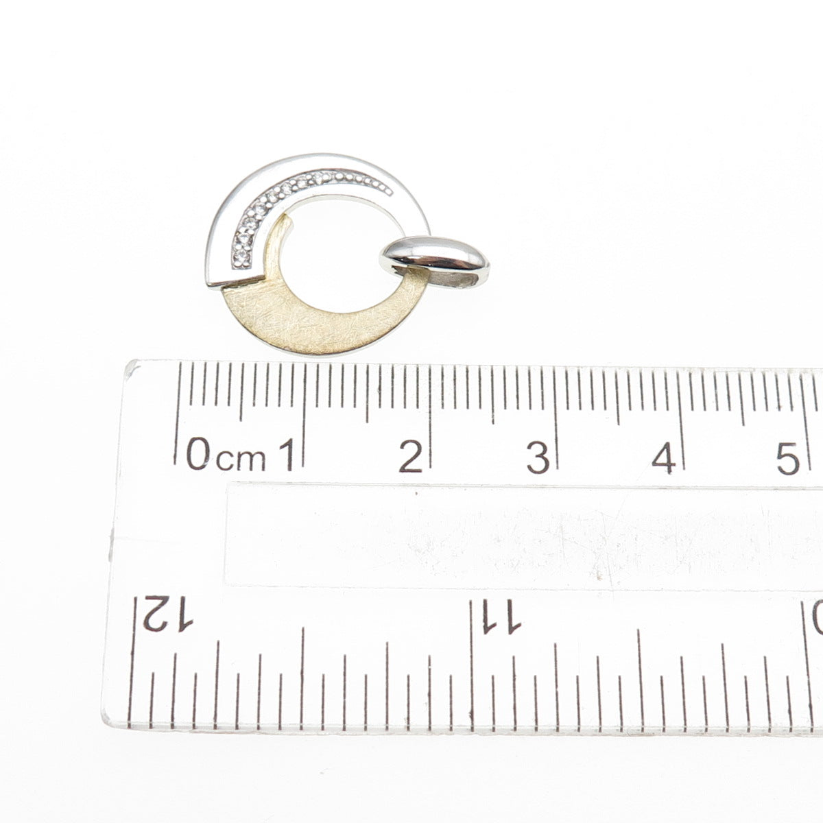 925 Sterling Silver 2-Tone Round-Cut C Z Modernist Charm Pendant
