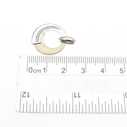 925 Sterling Silver 2-Tone Round-Cut C Z Modernist Charm Pendant