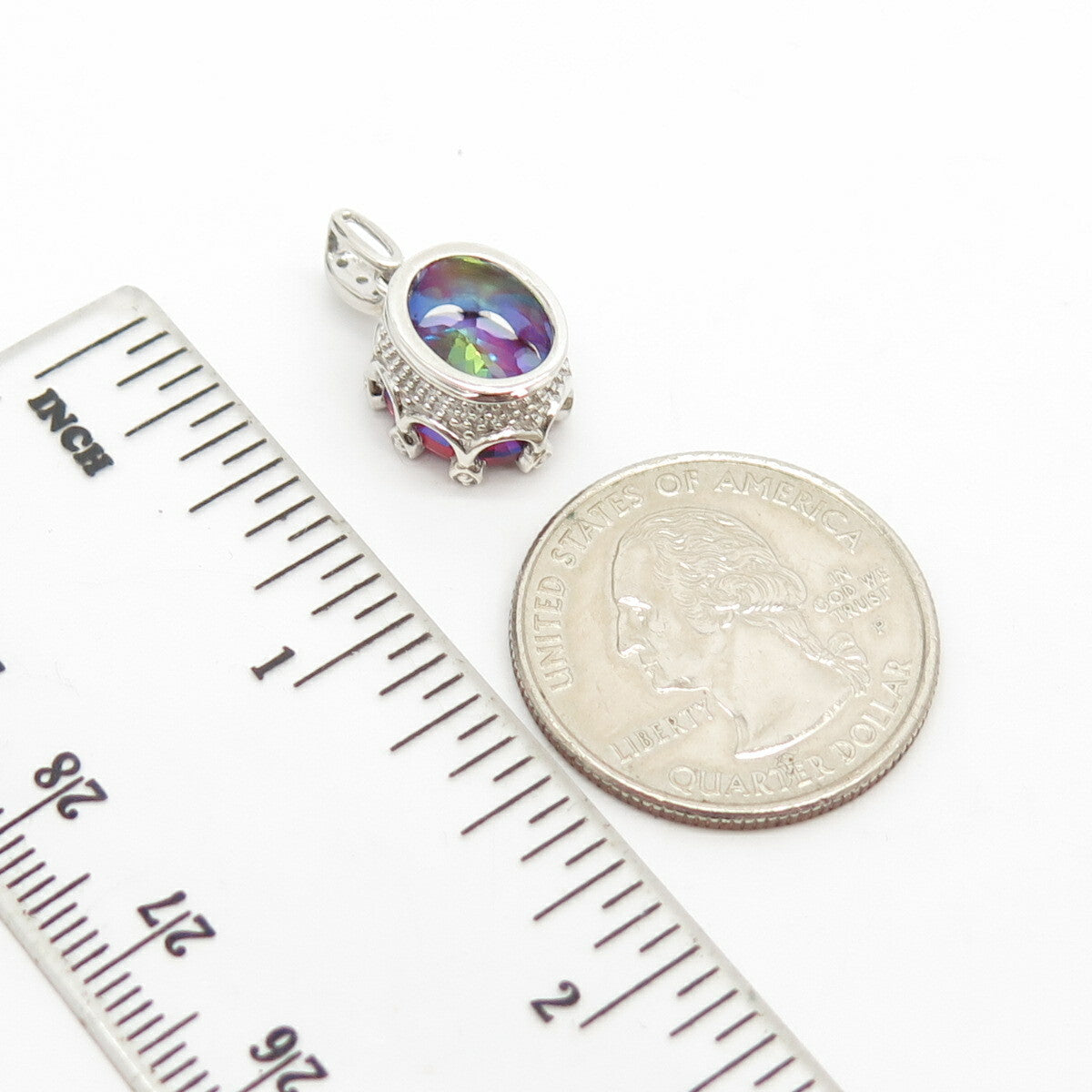 925 Sterling Silver Red Garnet-Tone C Z Pendant