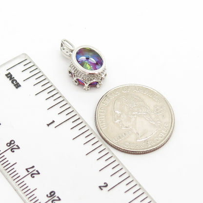 925 Sterling Silver Red Garnet-Tone C Z Pendant