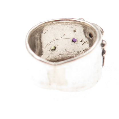 925 Sterling Vintage Real Amethyst Peridot Citrine Garnet Celestial Ring Size 7