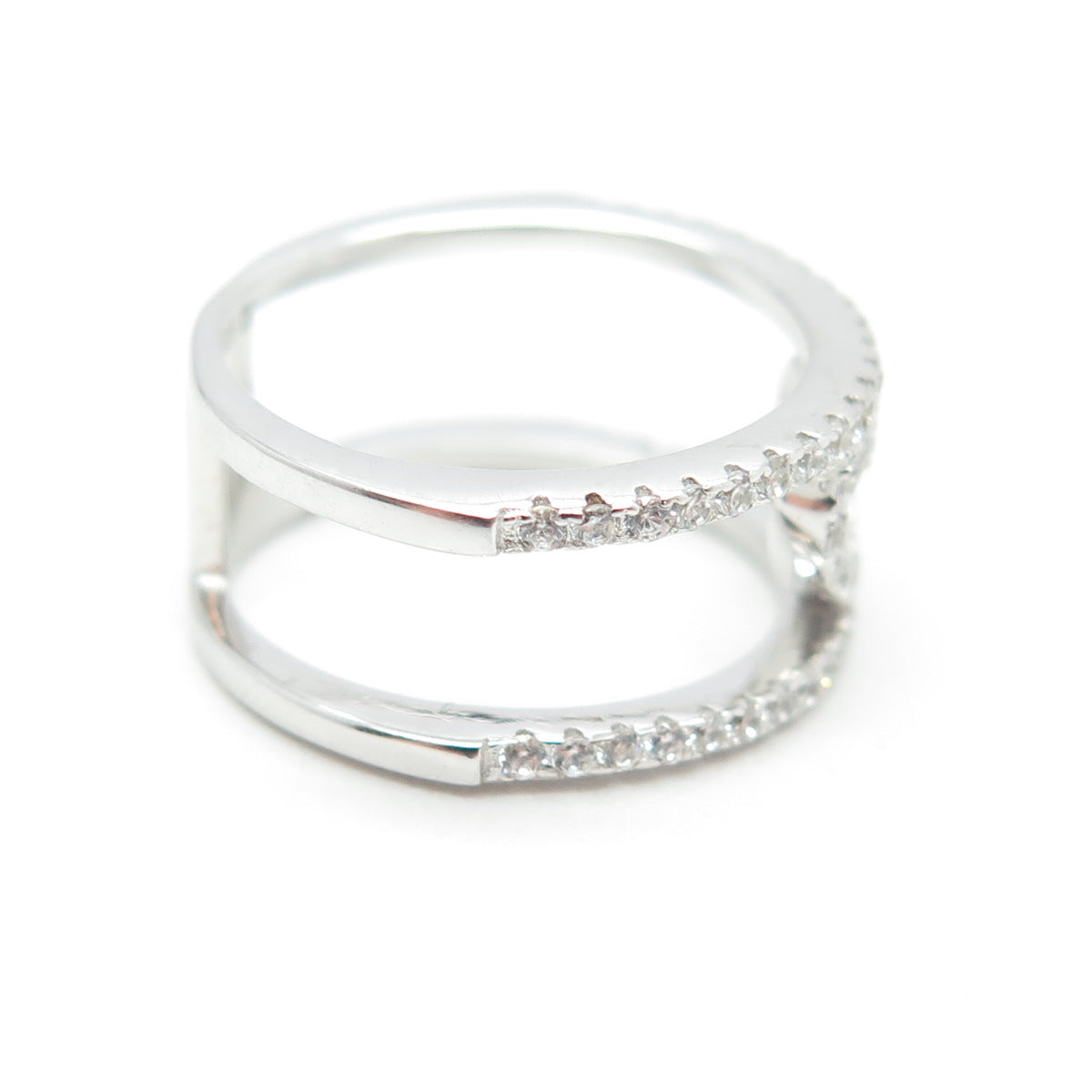 925 Sterling Silver Pave C Z Open Heart Ring Size 6