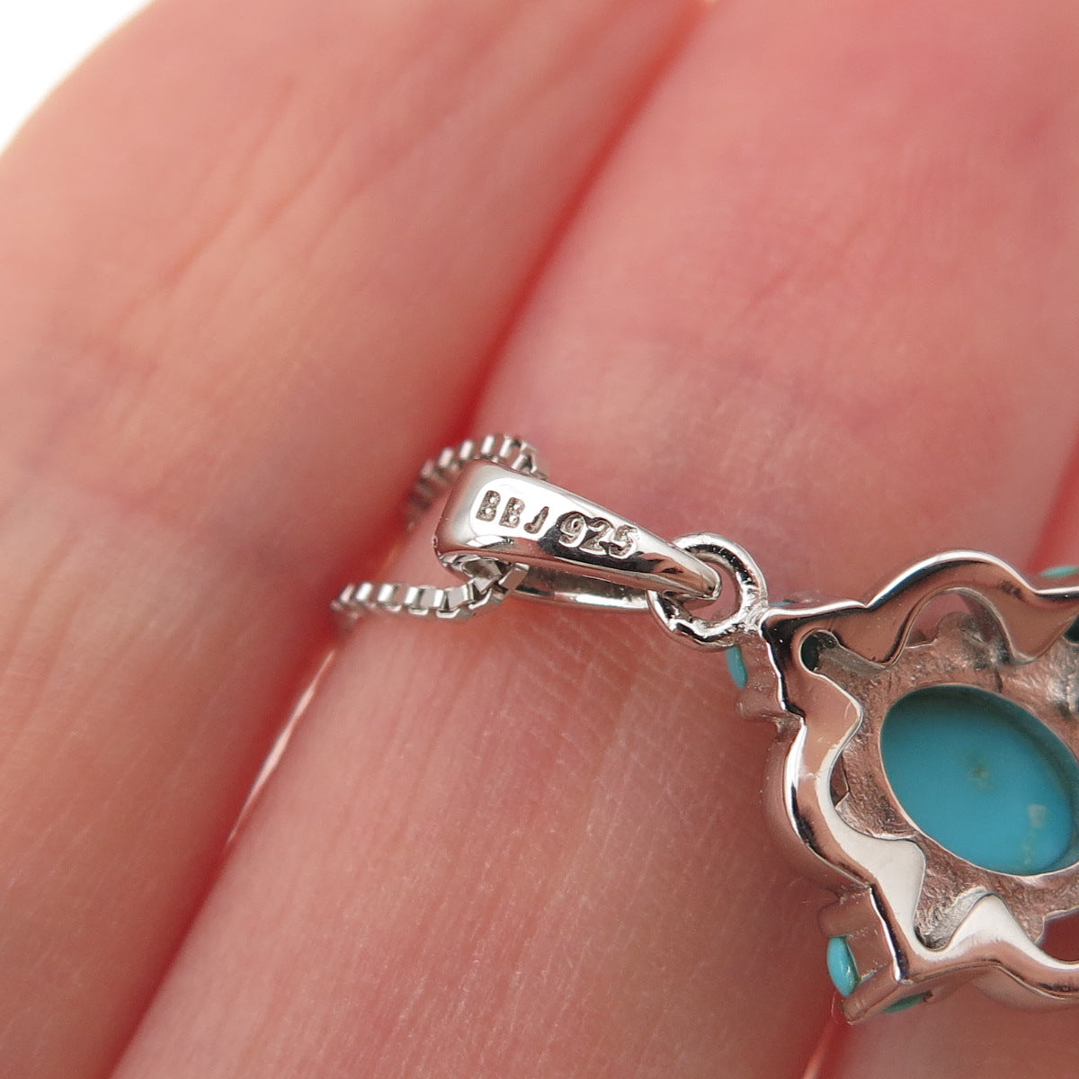 925 Sterling Silver Real Sleeping Beauty Turquoise Box Chain Necklace 18-20"