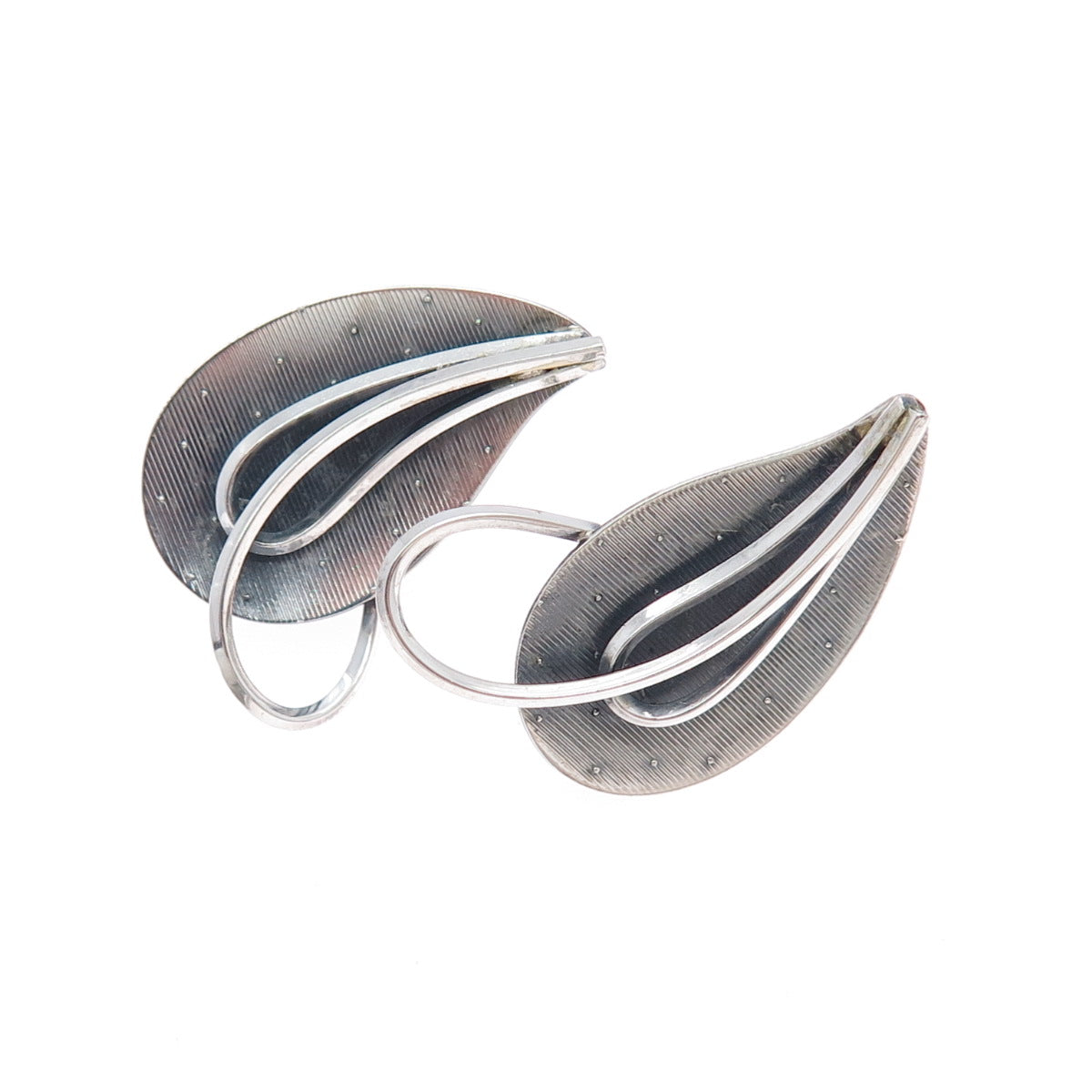 925 Sterling Vintage Germany Modernist Floral Oxidized Screw Back Earrings