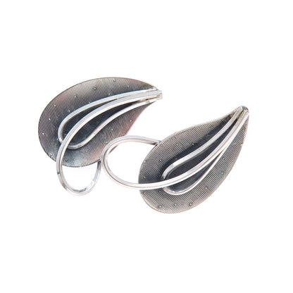 925 Sterling Vintage Germany Modernist Floral Oxidized Screw Back Earrings