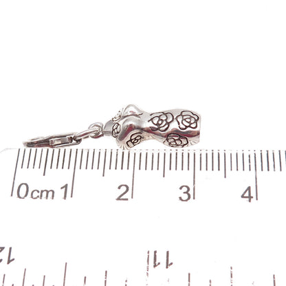 925 Sterling Silver Vintage Mannequin Rose Floral Lobster Lock Charm Pendant