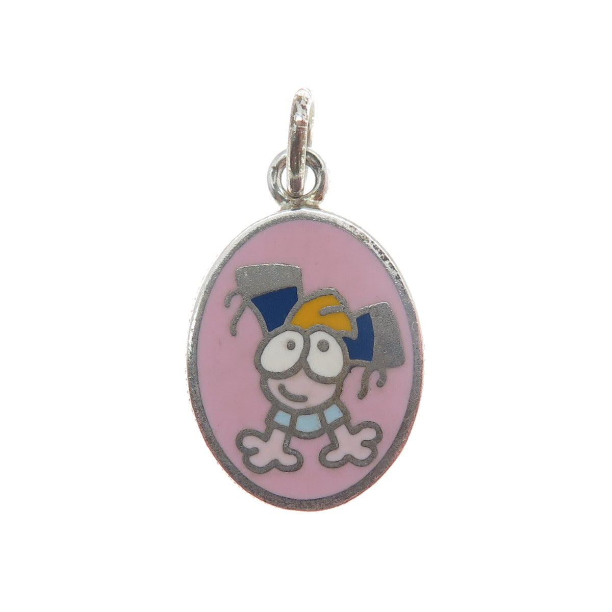 925 Sterling Silver Vintage Enamel Cartoon Character Toddler Girl Mini Pendant