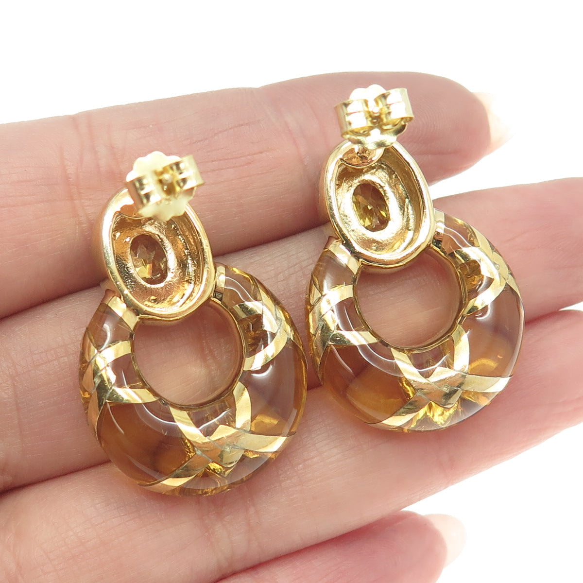 925 Sterling Silver Gold Plated Lemon C Z & Glass Dook Knocker Earrings