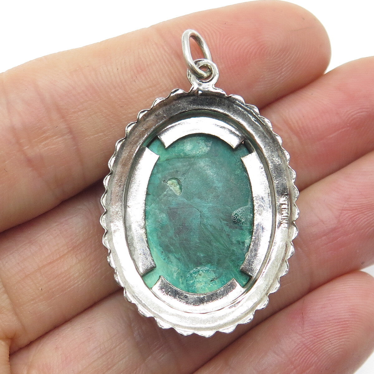925 Sterling Silver Vintage Southwestern Real Chrysocolla Beaded Pendant