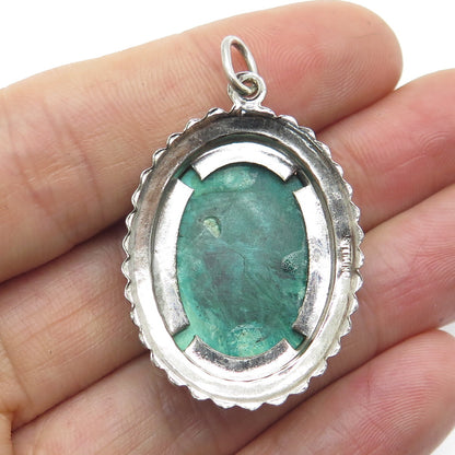 925 Sterling Silver Vintage Southwestern Real Chrysocolla Beaded Pendant