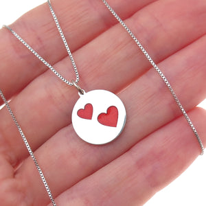 925 Sterling Silver Enamel Heart Couple Box Chain Necklace 18"
