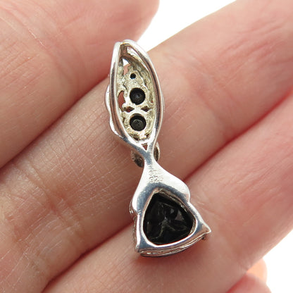 CHUCK CLEMENCY 925 Sterling Silver Vintage Real Black Spinel Gemstone Pendant