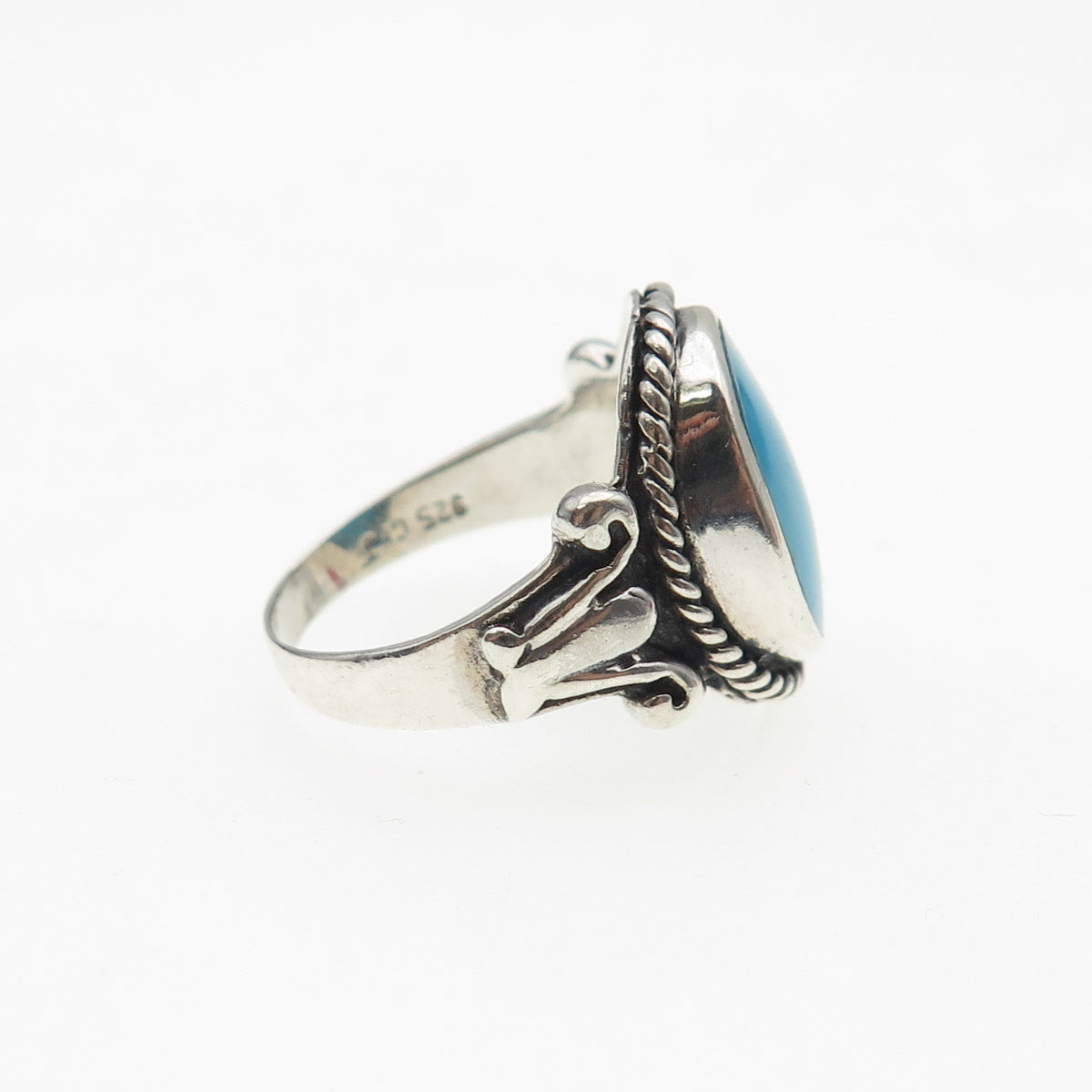 CFJ Collins Fine Sterling Silver Vintage Real Turquoise Oxidized Ring Size 6.75