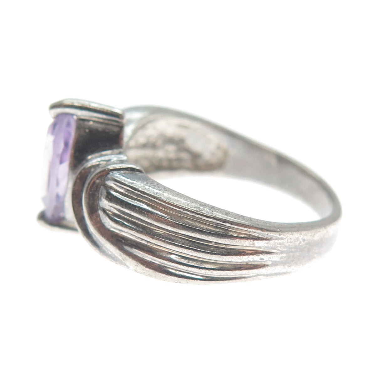 MONICA JAIN 925 Sterling Silver Vintage Amethyst Gem Ribbed Oxidized Ring Size 8
