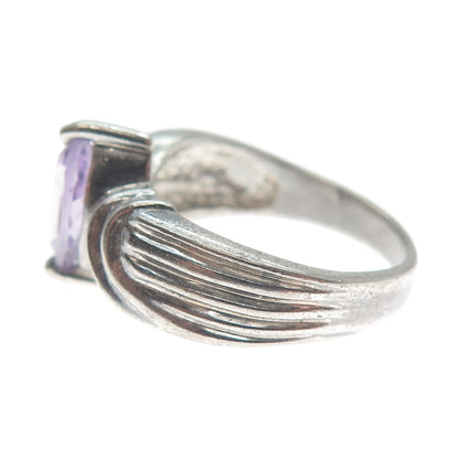 MONICA JAIN 925 Sterling Silver Vintage Amethyst Gem Ribbed Oxidized Ring Size 8