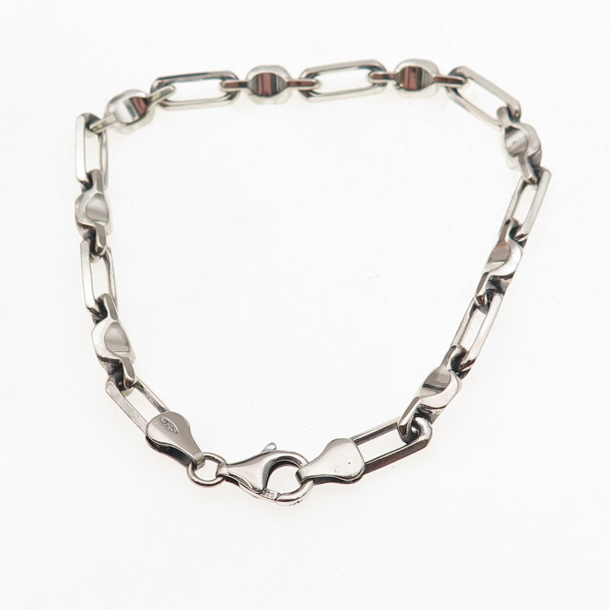 925 Sterling Silver Vintage Italy Paperclip Anchor Link Bracelet 8"
