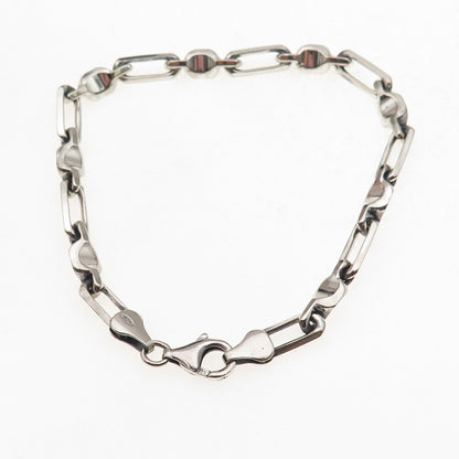 925 Sterling Silver Vintage Italy Paperclip Anchor Link Bracelet 8"