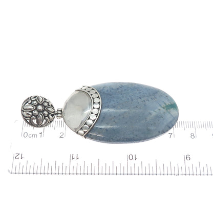 925 Sterling Silver Vintage Real Angelite Modernist Flower Pendant