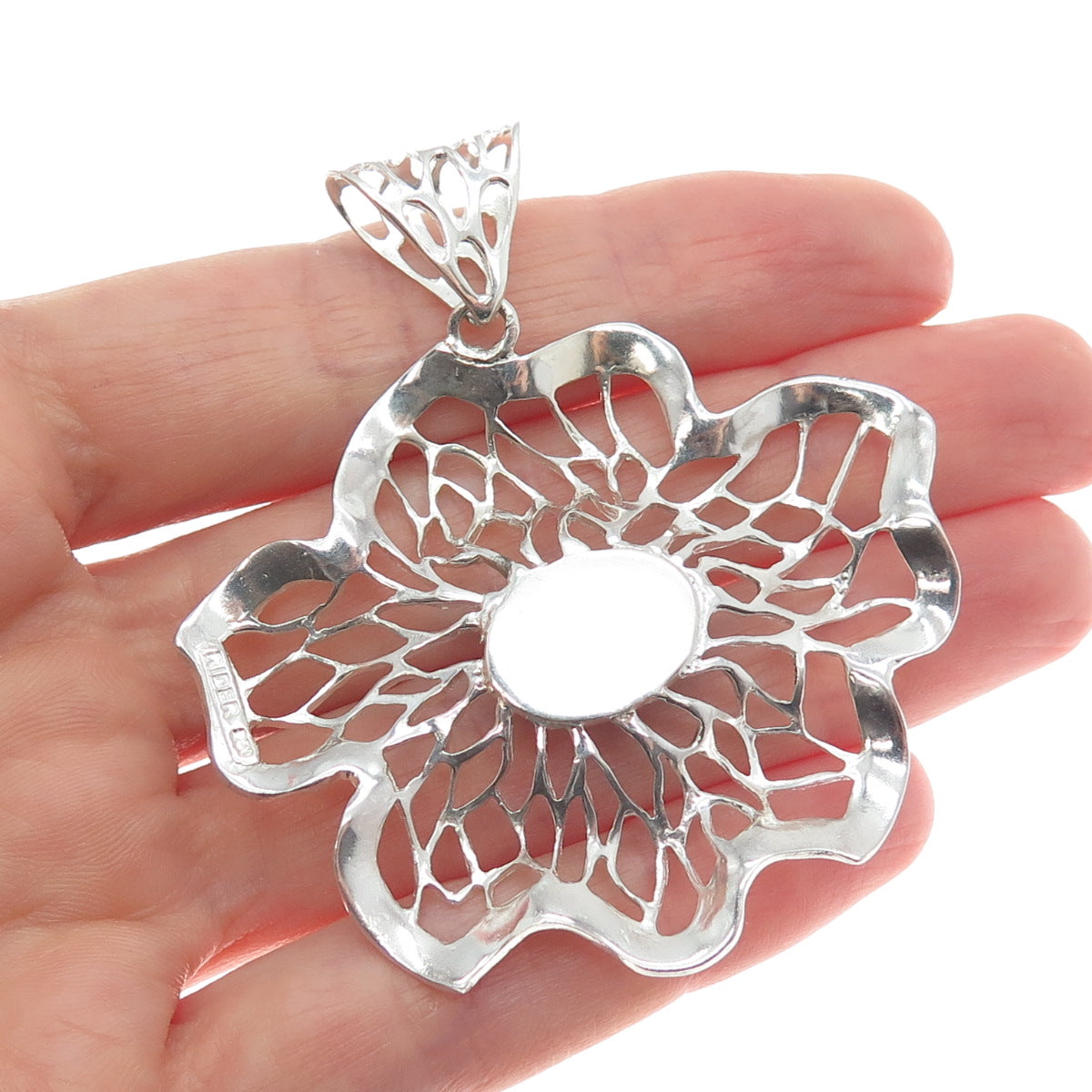 RIDER 950 Silver Vintage Real Aquamarine Flower Blossom Pendant