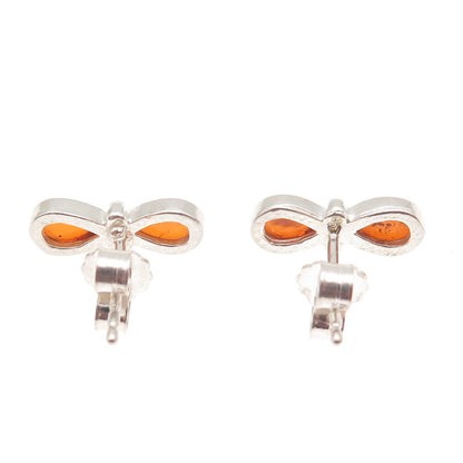 925 Sterling Silver Vintage Real Amber Modernist Bow Stud Earrings