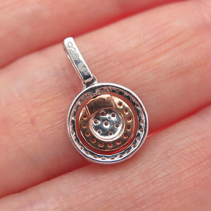 925 Sterling Silver 2-Tone Round-Cut C Z Minimalist Charm Pendant