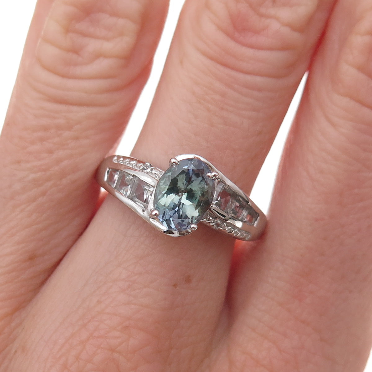 Chuck Clemency 925 Sterling Silver Real Iolite & White Topaz Ring Size 8.25