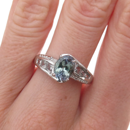 Chuck Clemency 925 Sterling Silver Real Iolite & White Topaz Ring Size 8.25