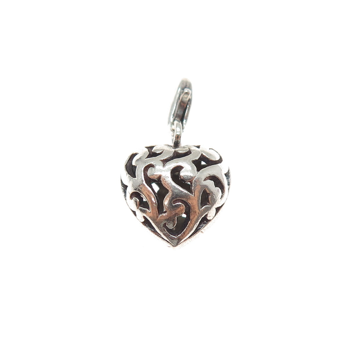 925 Sterling Silver Vintage Ornate Heart Lobster Lock Mini Charm Pendant