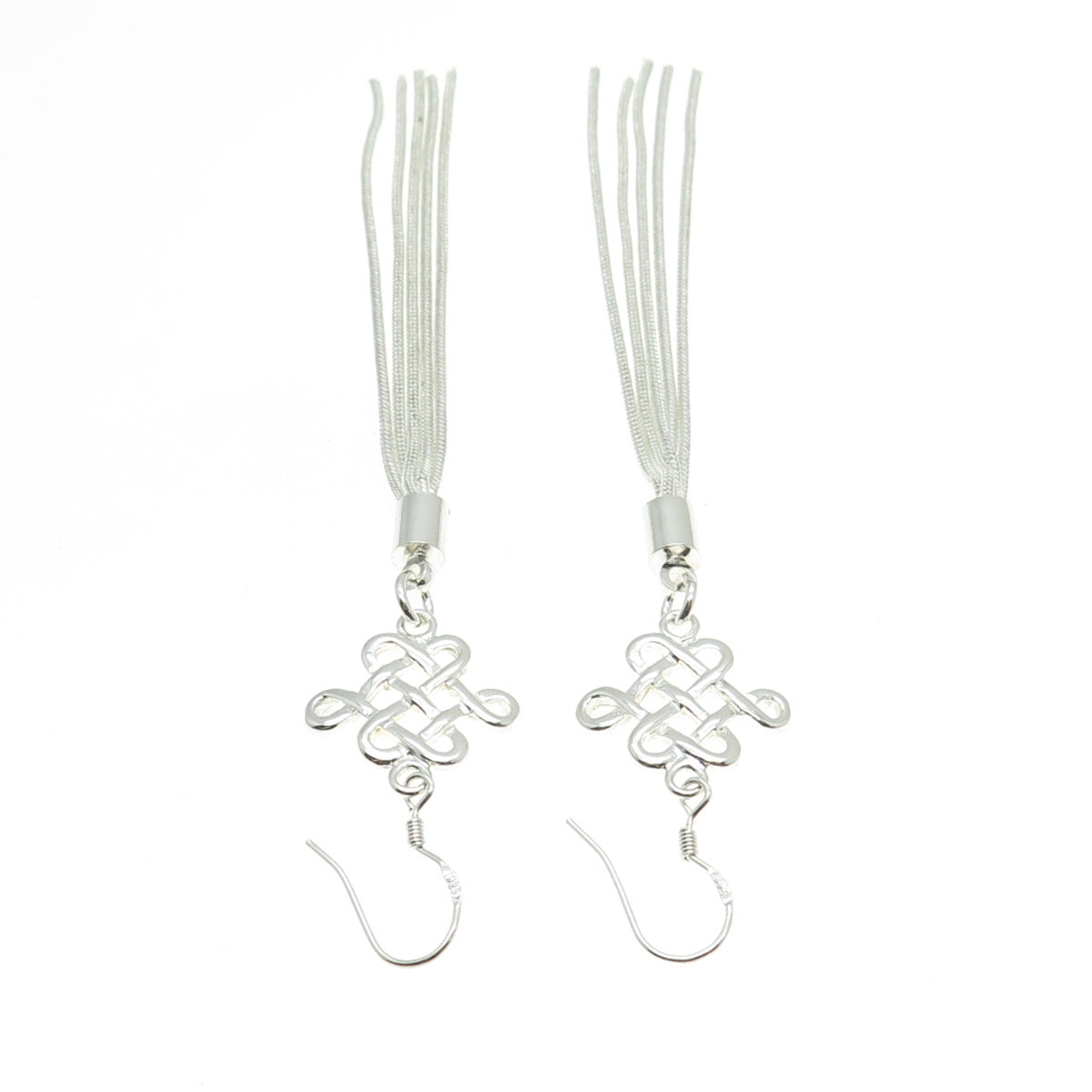 925 Sterling Silver Celtic Knot Tassel Dangle Earrings