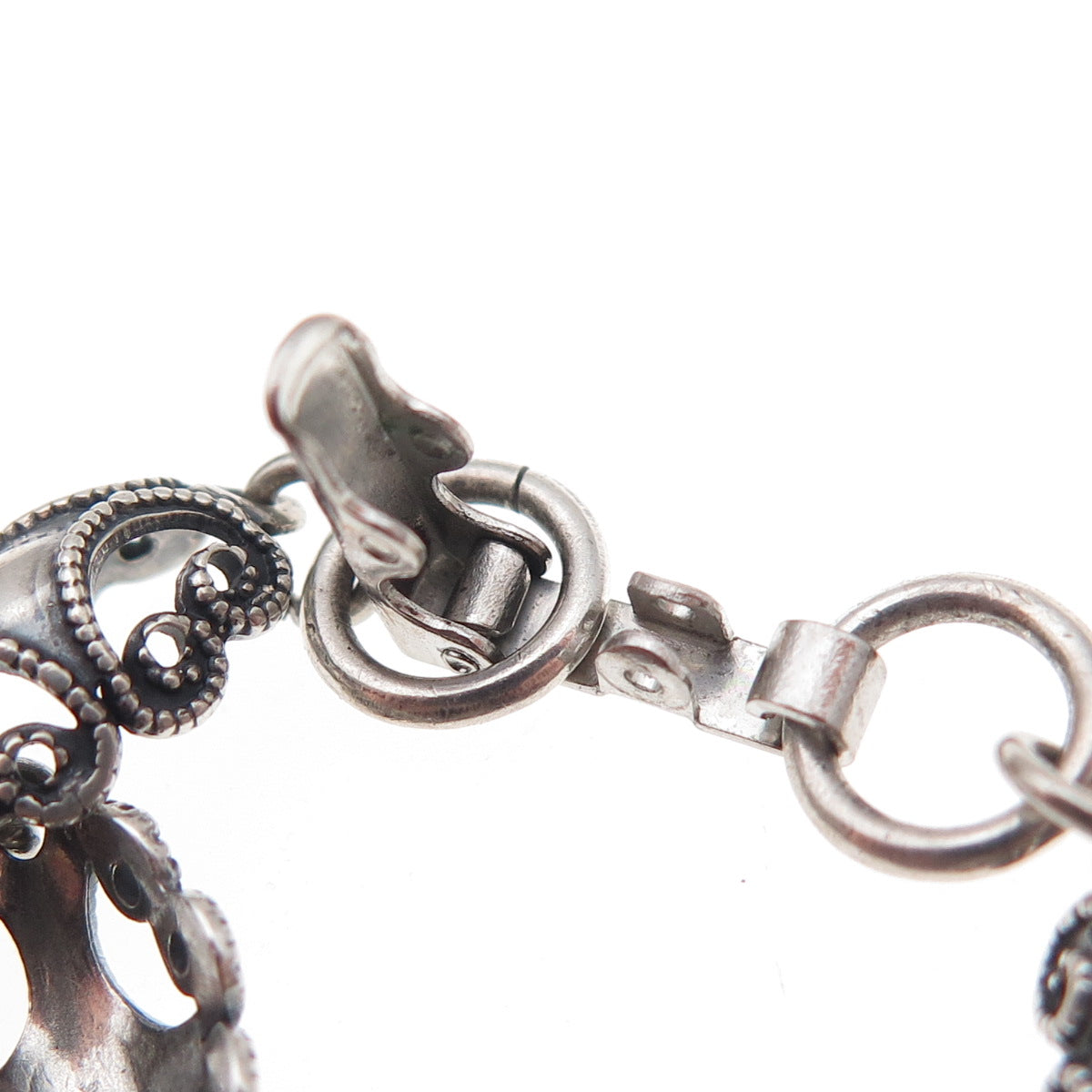 Beau 925 Sterling Silver Antique Art Deco Floral Filigree Link Bracelet 7"