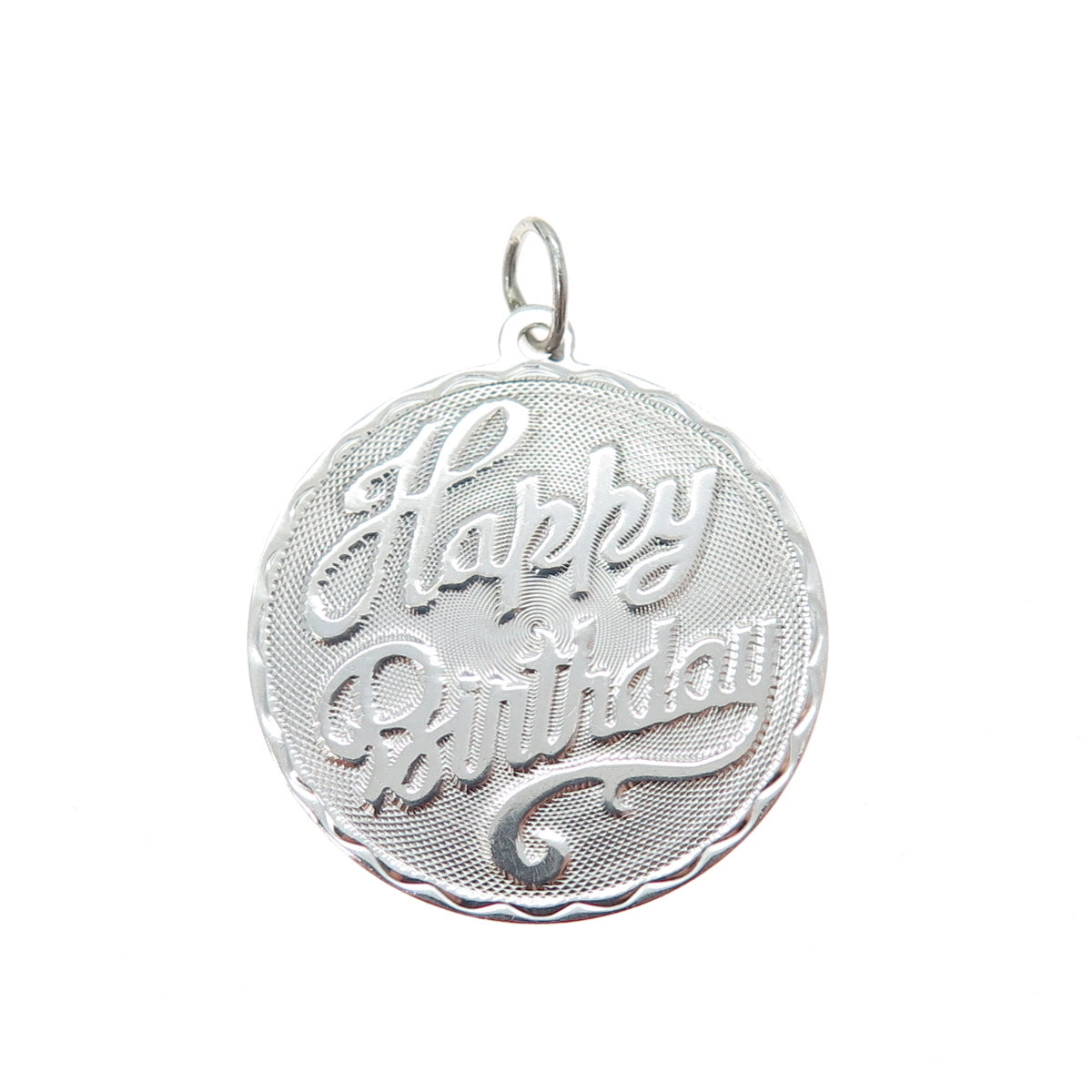 925 Sterling Silver Vintage Happy Birthday Round Tag Charm Pendant
