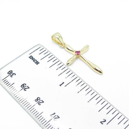 HAN 925 Sterling Silver Gold Plated Pink C Z Cross Pendant