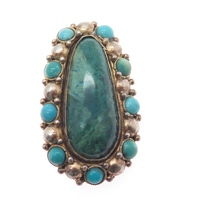 925 Sterling Silver Gold Plated Vintage Israel Real Eilat & Turquoise Pin Brooch