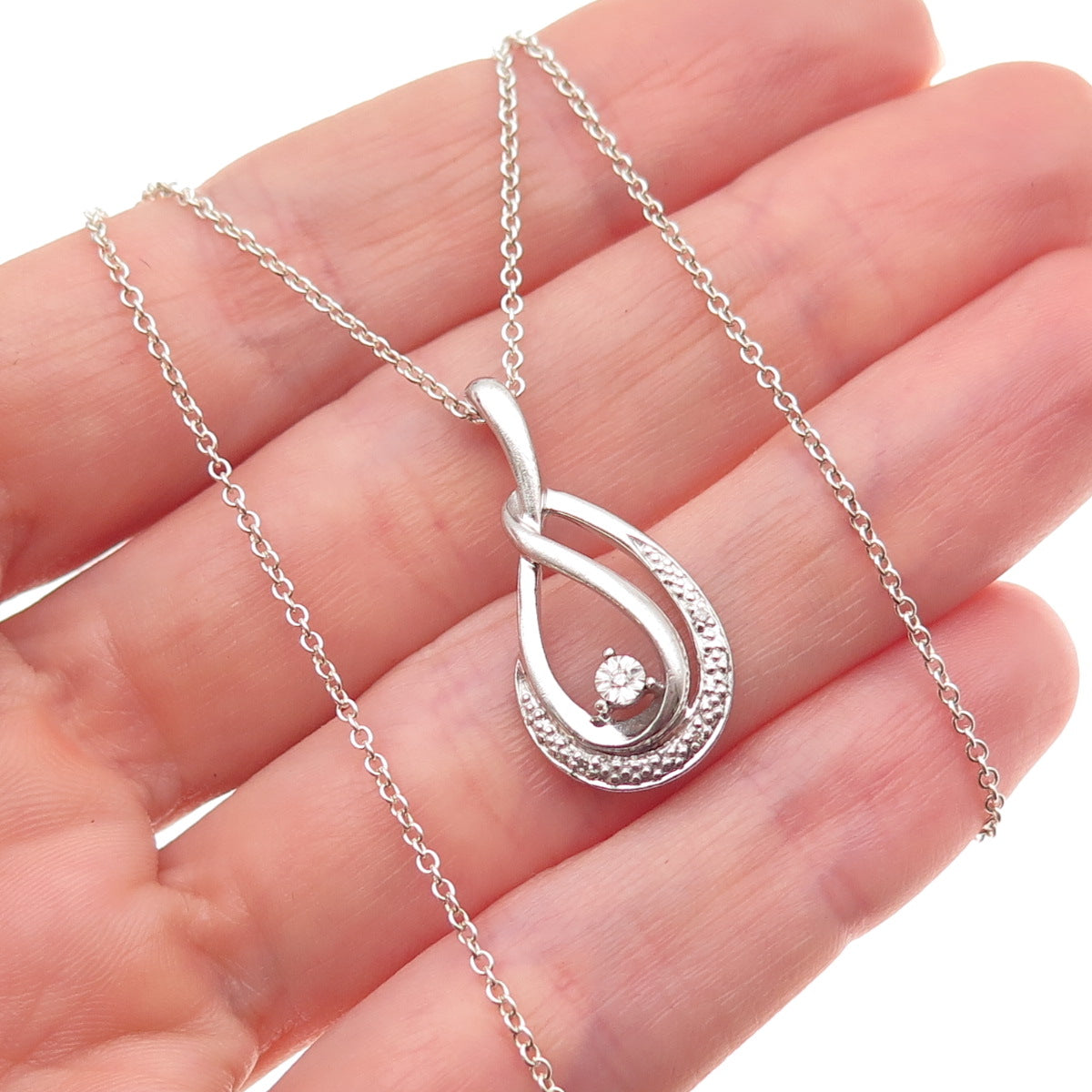 925 Sterling Silver Real Round-Cut Diamond Flame Cable Chain Necklace 18"